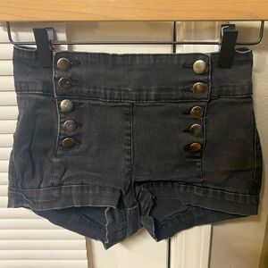Women’s High Waisted Button Fly Stretch Jean Shorts